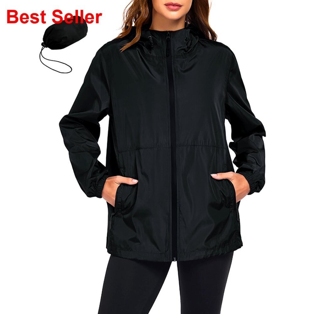 Waterproof Rain Jacket Lightweight Packable Hooded Windbreaker